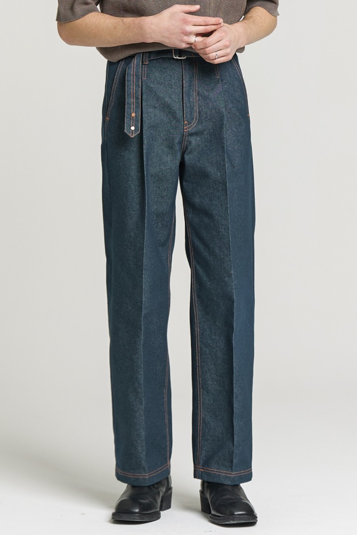 Structure Belted Jeans - Blue Green