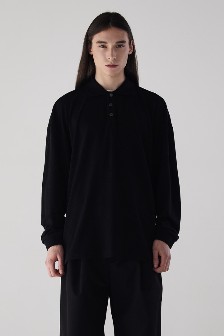 Collar Knit Sleeve T - Black